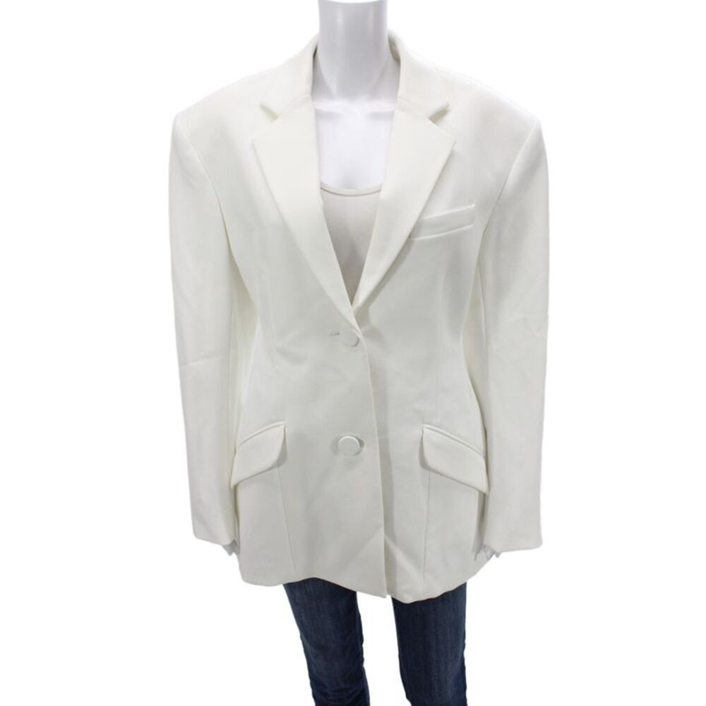 SANS FAFF Womens White Collared Button Blazer Long Sleeve Size M